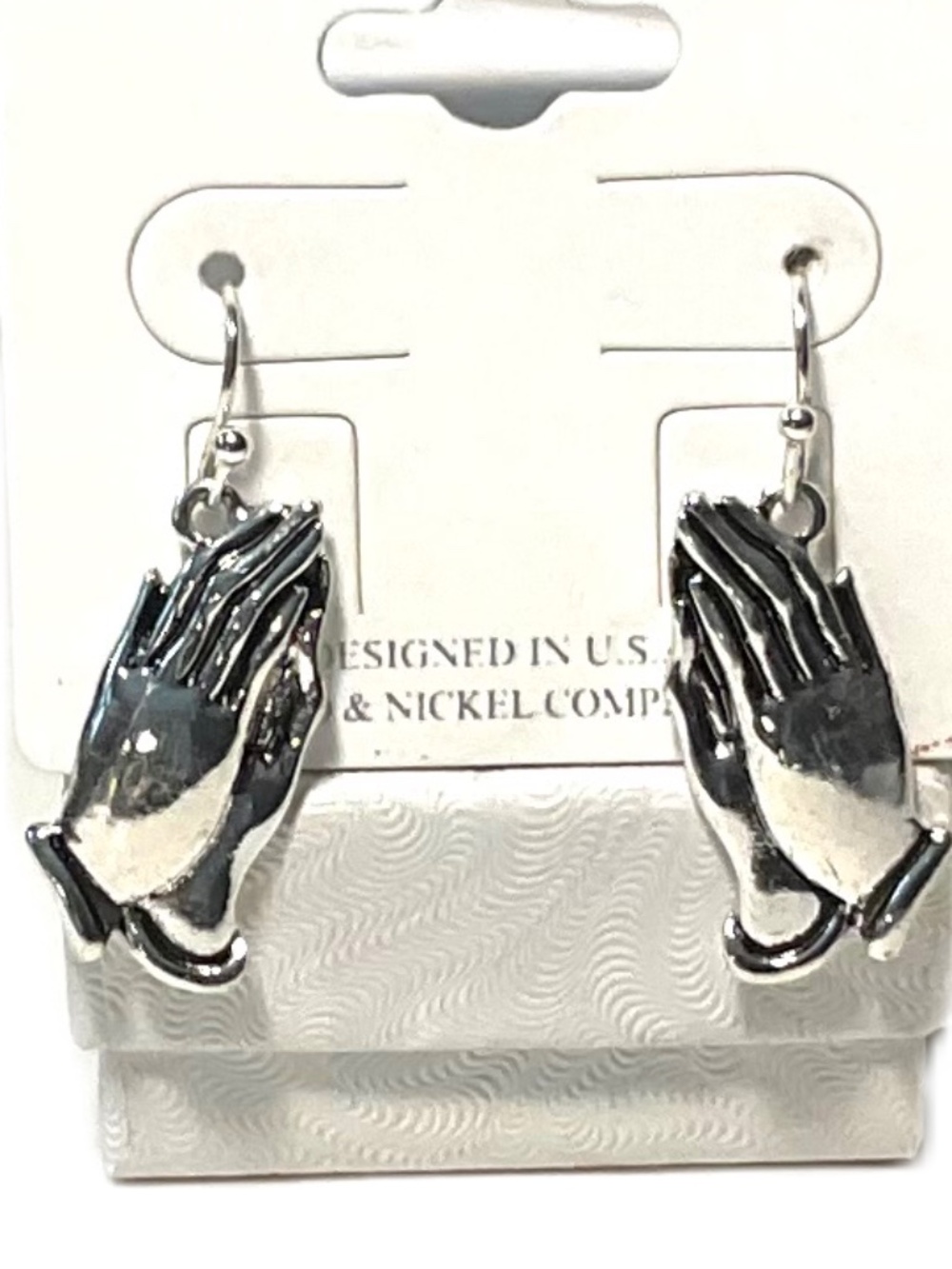 Praying Hands Earrings- Silver Tone